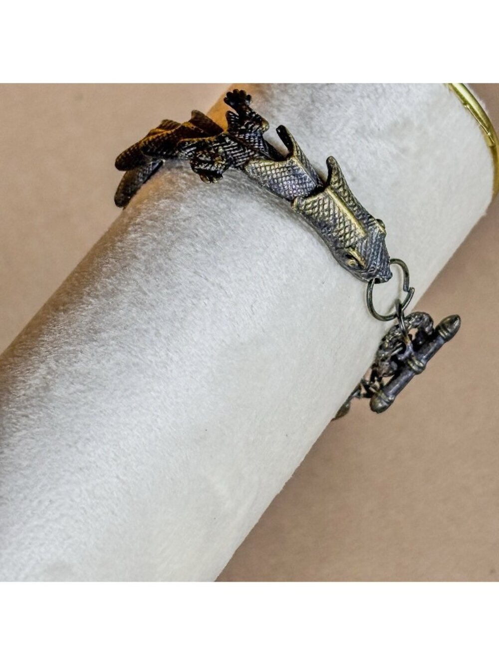 Vintage Asian Dragon Bronze Tone Linked Bracelet 8.25” Toggle Clasp C58 Jewelry